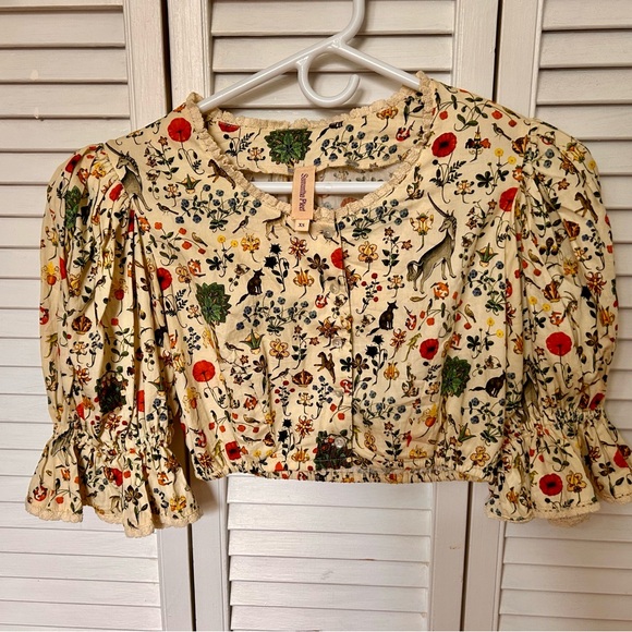 Samantha Pleet Tops - Samantha Pleet Lovelace Blouse - Cream Floral Crop Top